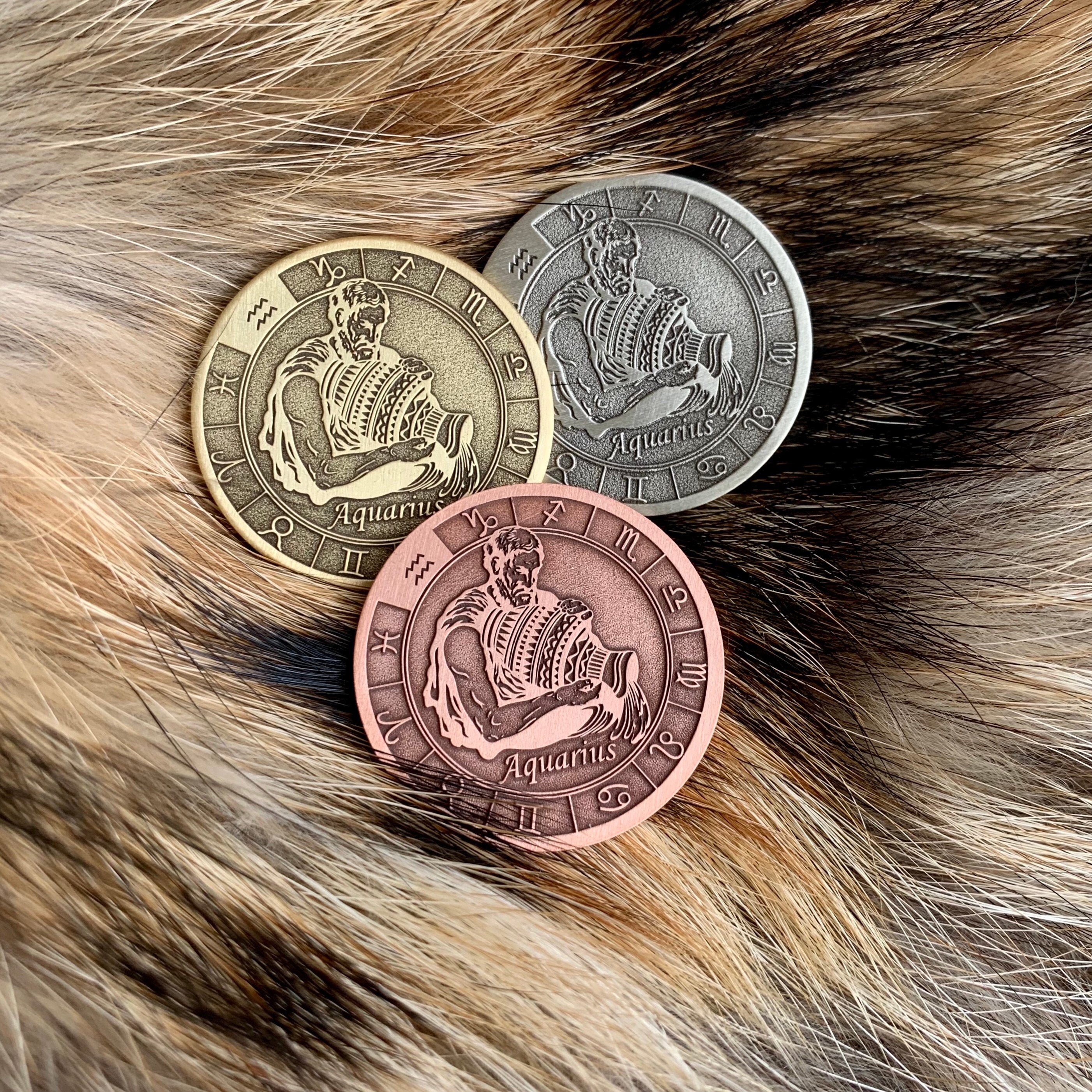 AQUARIUS || Zodiac Sign || Astrological Sign || Coin, Pendant, Keychain, Pin badge 33mm (1.25 inch); 40 mm (1.5 inch)