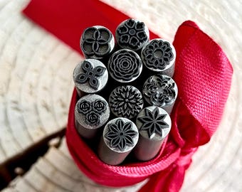 FLORAL DESIGNS  Metal Stamps || Flower Design Metal Die || Floral Metal Punch Stamps || Jewelry Punch Stamp | Steel Stamp | Tiny Metal Stamp