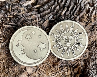 SUN AND MOON Coin ||  Souvenir ||  Pendant || Keychain || Pin badge (33 mm-1.25"; 40 mm-1.5")