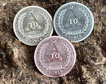 10 MONTHS SOBRIETY Coin || Coin Of  Sobriety || AA Sobriety Chip || Sobriety Medallion | 1 Month Sobriety Celebration Token | Sobriety Gift