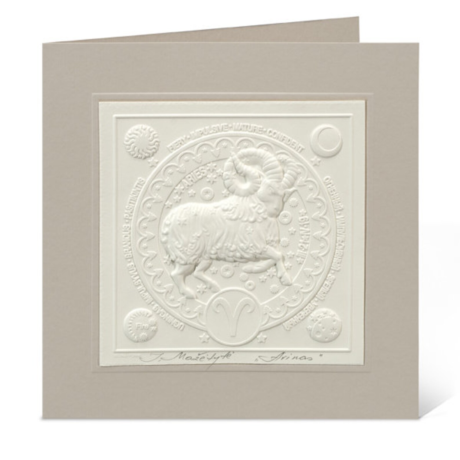 Aries zodiac, Emboss graphic postcard, Embossed postcard, Embossed