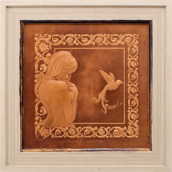 Embossed Leather Artwork, Elegant Classic Picture, Framed