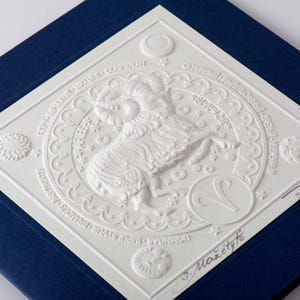 Aries zodiac, Emboss graphic postcard, Embossed postcard, Embossed graphics, Horoscope, Handmade artwork, Celebration, Postcard