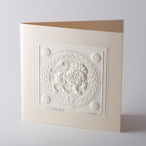 Zodiac sign Leo, Handmade card for him, Card for her, Handmade postcard, Horoscope, Original postcard, Embossed graphics, Elegant classic