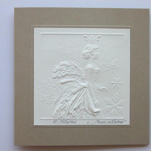 Embossed Christmas postcard, Handmade postcard, A gift, Princess, A gift for girl, Christmas gift, Snowflakes, Wishes