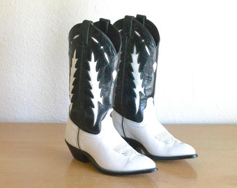 Vintage Code West White Lightning Western Cowboy Boots (Sz 6M) Made In U.S.A.