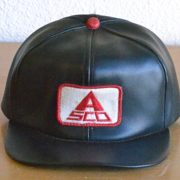 Vintage ASCO Patched Full Leather Trucker Cap (Made In U.S.A.)