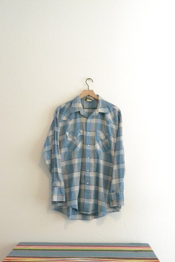 Men/'s Large to XL Vintage Holt Western Plaid Pearl Snap Shirt