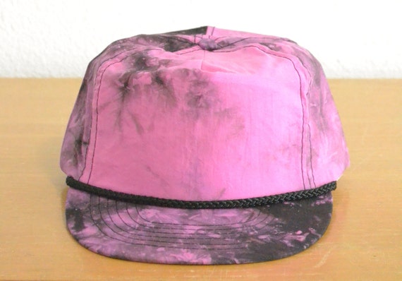 Vintage Blank Purple/Black Tie Dye Nylon Cap - image 1