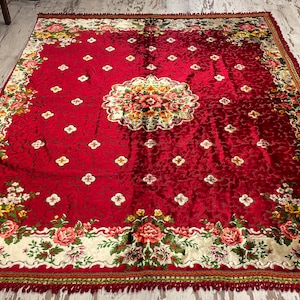red beige floral design bedspreads tablecloth sofa cover floor rug soft pure velvet carving design decorative cloth 7.9x6.2 feet 240x190 cm