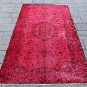 Red overdyed rug, 8&#39;9&quot;x5&#39;4&quot;feet, 272x167 cm, Red salon rug, Red living room rug, Red kitchen rug, Red floor rug, Red area rug, Red boho rug
