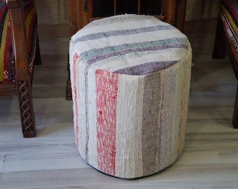 Vintage boho poef hoes, natuurlijk katoen, 18 x 18 inch