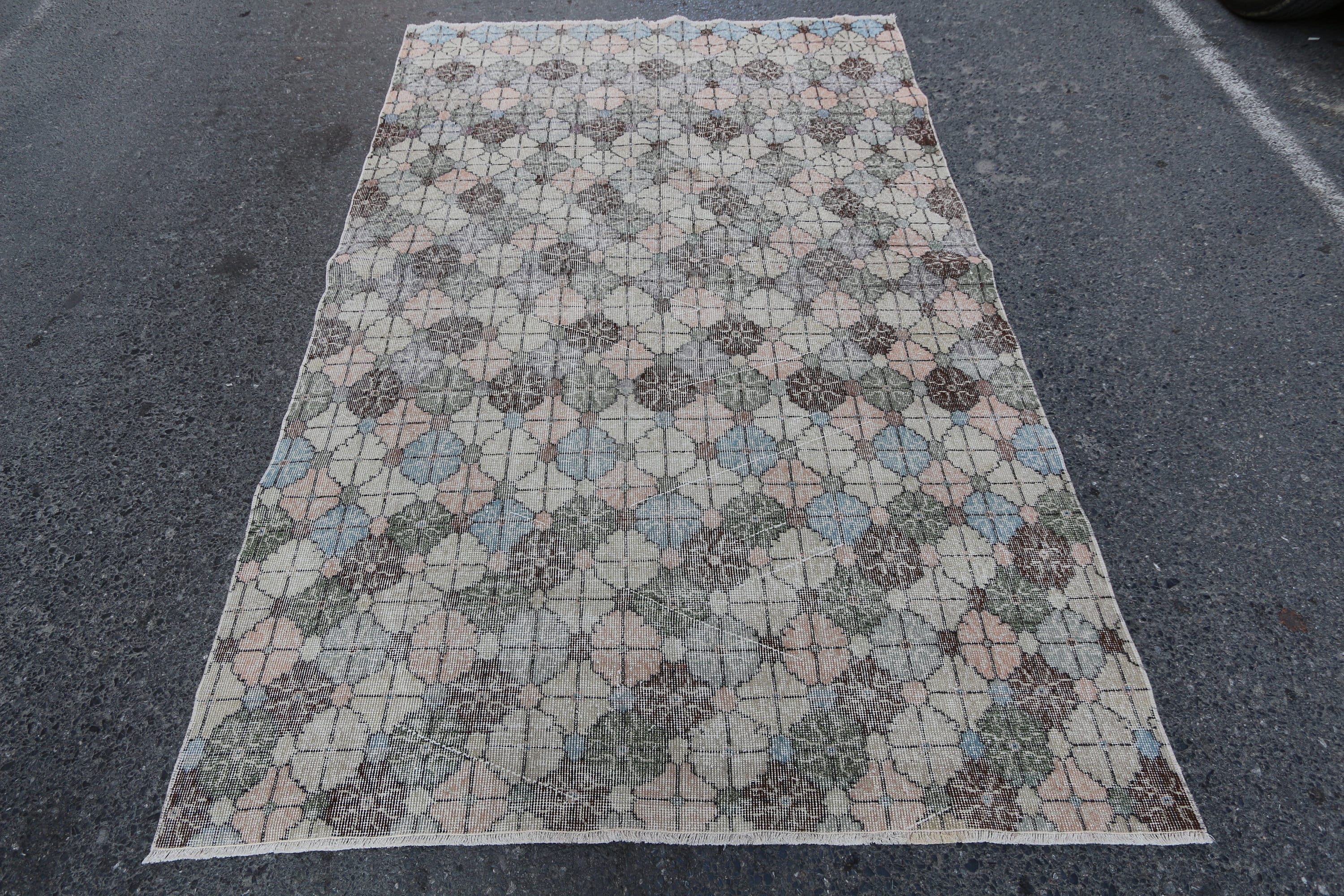 Handmade Vintage Turkish Wool Rug Colorful Eclectic Design