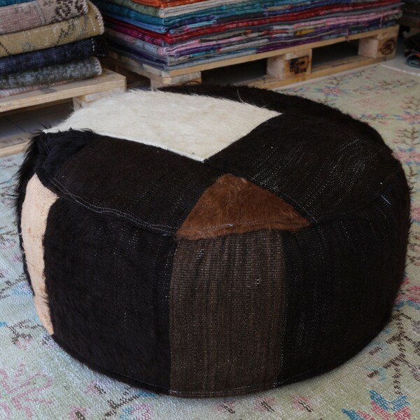 Pouf noir, pouf blanc, pouf, Kilim pouf, pouf, round pouf, pouf ottoman, Boho pouf, Boho pouf, moderne décor pouf, authentique pouf, tabouret