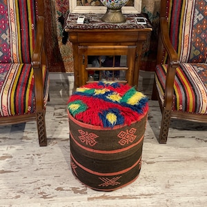 colorful handmade round ottoman pouf foot stool rainbow decorative contamporary modern pouf chair 18x18 inches 45x45 cm wide and high pouf