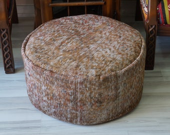 ottoman stool round pouf chair floor pillow kids cushion pouffe vintage handmade Turkish rug pouf chair ottoman floor table pouf  24x10 inch