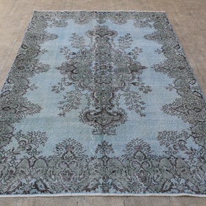 Oriental design Turkis vintage overdyed blue area rug distressed living room modern bohemian rug oushak village rug 9'1"x6'4" feet 279x197cm