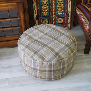 Modern striped linen decorative round pouf ottoman floor table pouffe  foot stool kids floor seat pillow pouf contemporary pouf 24x10 inches