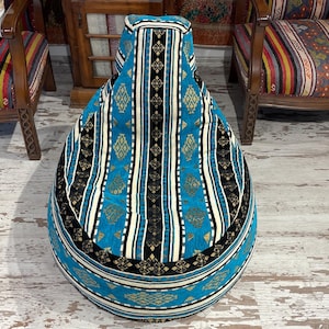 blue  velvet ottoman kilim design beanbag floor pouf chair bean bag kids pets adult confortable pouf