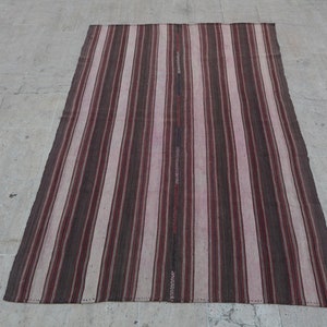 Alfombra Kilim de rayas, 2 x 1,5 m, tejida a mano en lana turca beige y marrón
