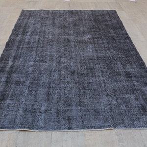 Dark gray patternless simple wool handmade minimalist floor carpet contemporary modern decorative living room rug 9'8"x6'7"feet, 300x204 cm