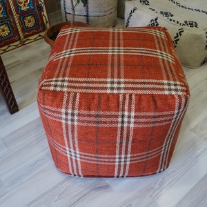 Cube striped decorative square pouf ottoman modern contemporary chair stool pouf linen natural material floor luxury pouf chair 18x18 inches