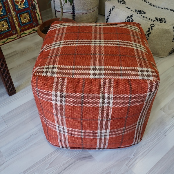 Cube rayé décoratif pouf ottoman moderne tabouret de chaise contemporaine pouf lin sol sol de luxe pouf chaise 18x18 pouces