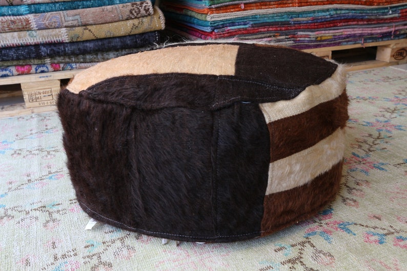 Round pouf Kilim pouf Victorian decor pouf Patchwork pouf Black pouf Poufs Beige pouf Brown pouf Decorative pouf Gypsy decor pouf