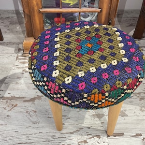 handmade ottoman foot stool pouf kids chair decorative vintage bohemian rustic decor ottoman stool removable wooden foot useful pouf chair