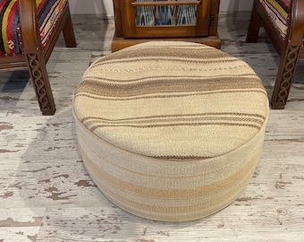 beige striped design handmade round ottoman pouf table foot stool floor pillow pouf vintage modern contemporary decor pouf chair