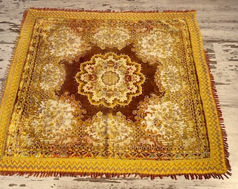 Vintage Turkish Velvet Rug: Eclectic Oriental Wall Decor (4'4" x 4'1")