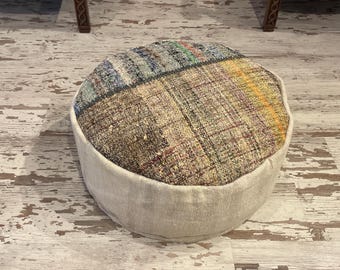 Handmade Kilim Rug Ottoman Pouf Cover: Cotton & Wool, 24x24 Inch