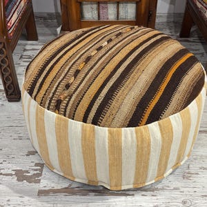 striped handmade ottoman Turkish round decorative pouf table foot stool floor pillow pets kids floor seat pouf