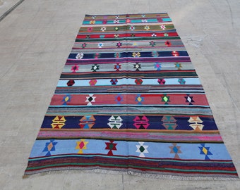 Handmade Colorful Geometric Turkish Kilim Rug, Wool and Cotton (10x6 ft)