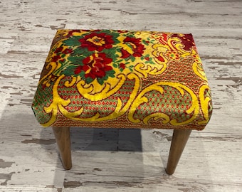 Handmade Vintage Velvet Ottoman Foot Stool, Removable Wooden Legs