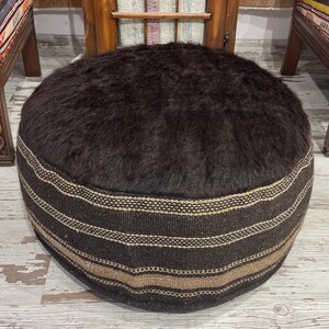 black ottoman round minimalist floor table pouf pillow foot stool decorative modern contemporary pouf for living room bedroom kitchen pouf