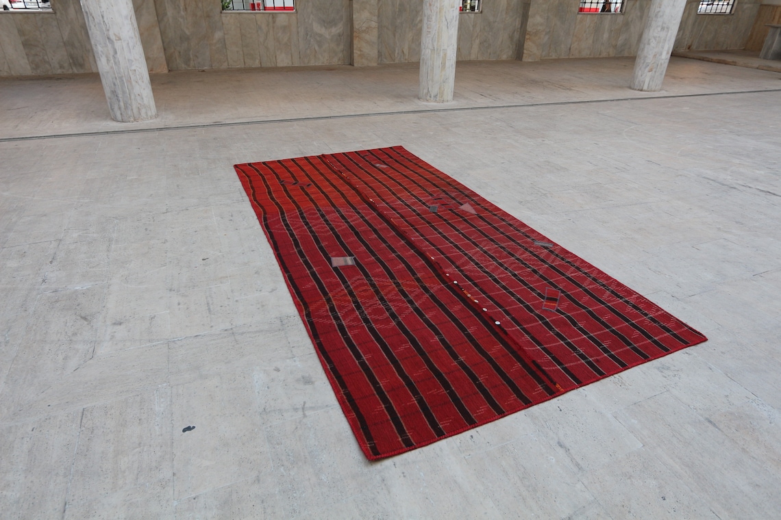 6x11 red black stripe modern contemporary floor rug vintage Etsy