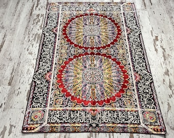Vintage Velvet Oriental Rug, Wall Hanging or Tablecloth (5.3x3.5 ft)