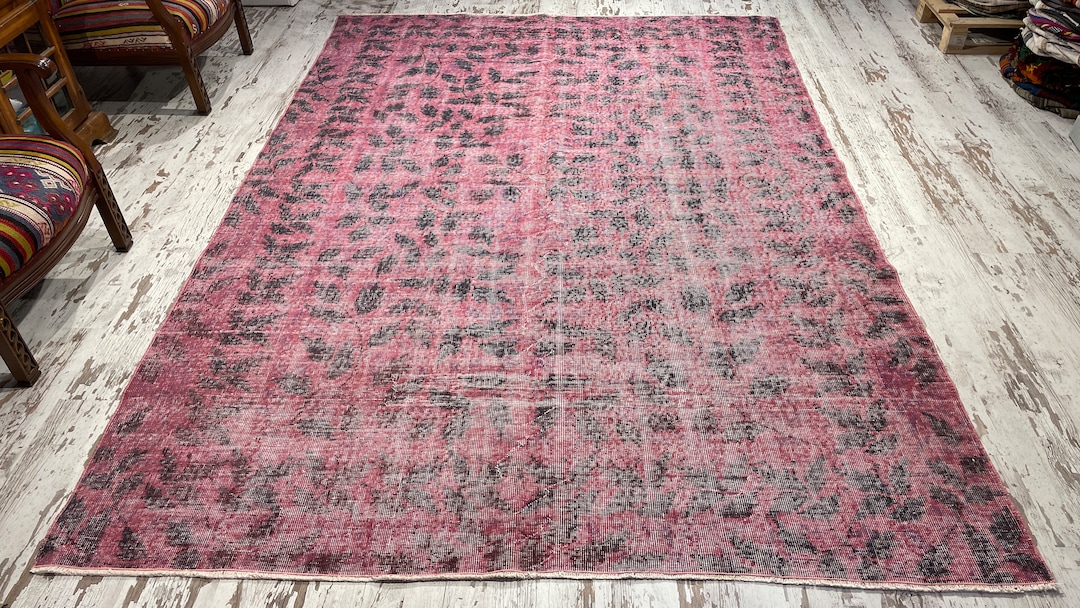 Handmade Overdyed Turkish Wool Rug: Pink Vintage Living Room Carpet ...
