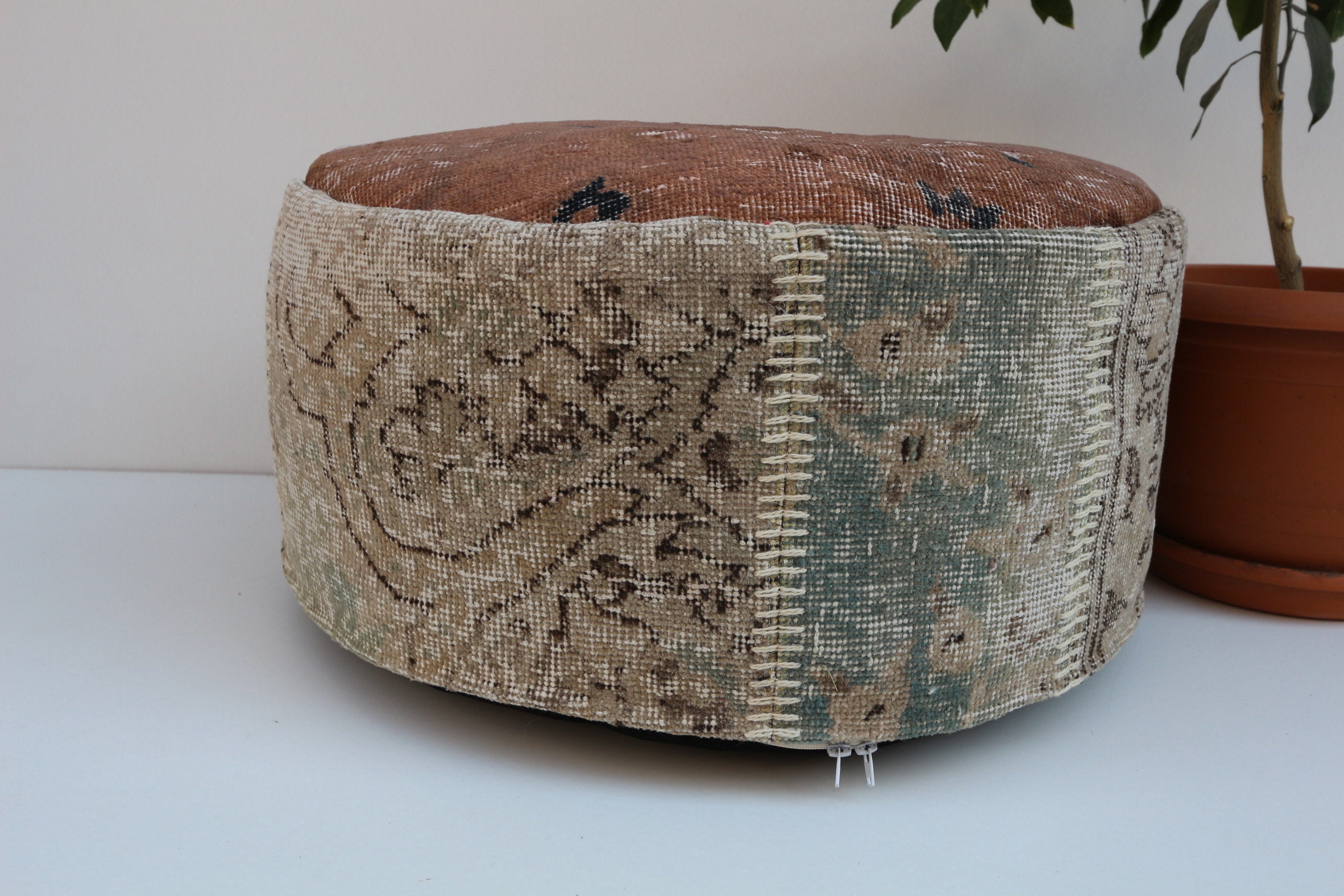 Round floor pouf Handmade floor pouf Floor pillow Brown Etsy