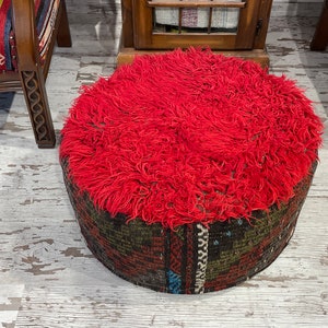 handmade decorative rustic vintage ottoman round pouf foot stool floor seat pouf pillow natural wool useful pouf chair 24x10 inches 60x25 cm