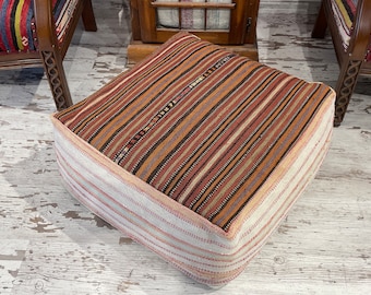 Ręcznie robiony puf z wełny vintage: poduszka podłogowa w stylu boho, 24 x 24 cale