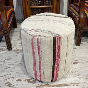 weiß beige gestreifter ottomanischer runder Pouf Stuhl Fußhocker Sitzsack Kinder pouf stuhl deko pool side gardening cotton pouf 18x18 inches
