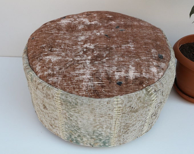 Round Floor Pouf Handmade Floor Pouf Floor Pillow Brown Etsy