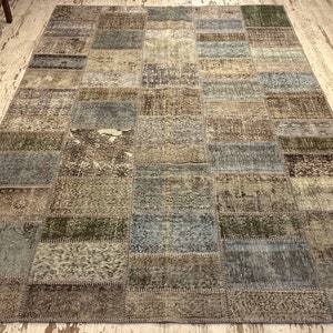 7x10 gray blue  patchwork rug handmade Turkish decorative rug floor patchwork rug wool on cotton 300x 200 cm modern rug