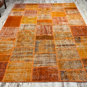 7x10 vintage handmade orange rug patchwork area rug living room modern floor rug bedroom kitchen floor rug  300x200 cm
