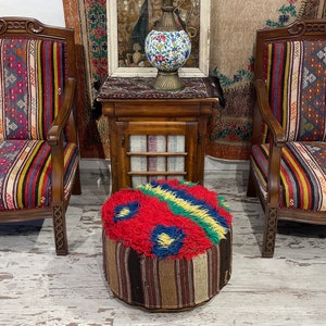 handmade decorative rustic vintage ottoman round pouf foot stool floor seat pouf pillow natural wool useful pouf chair 24x10 inches 60x25 cm