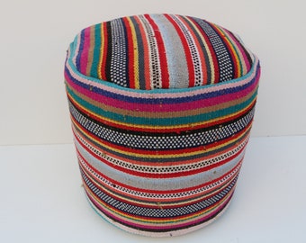Handmade Wool Kilim Pouf Cover, Bohemian Floor Pillow, 18x18 Inches