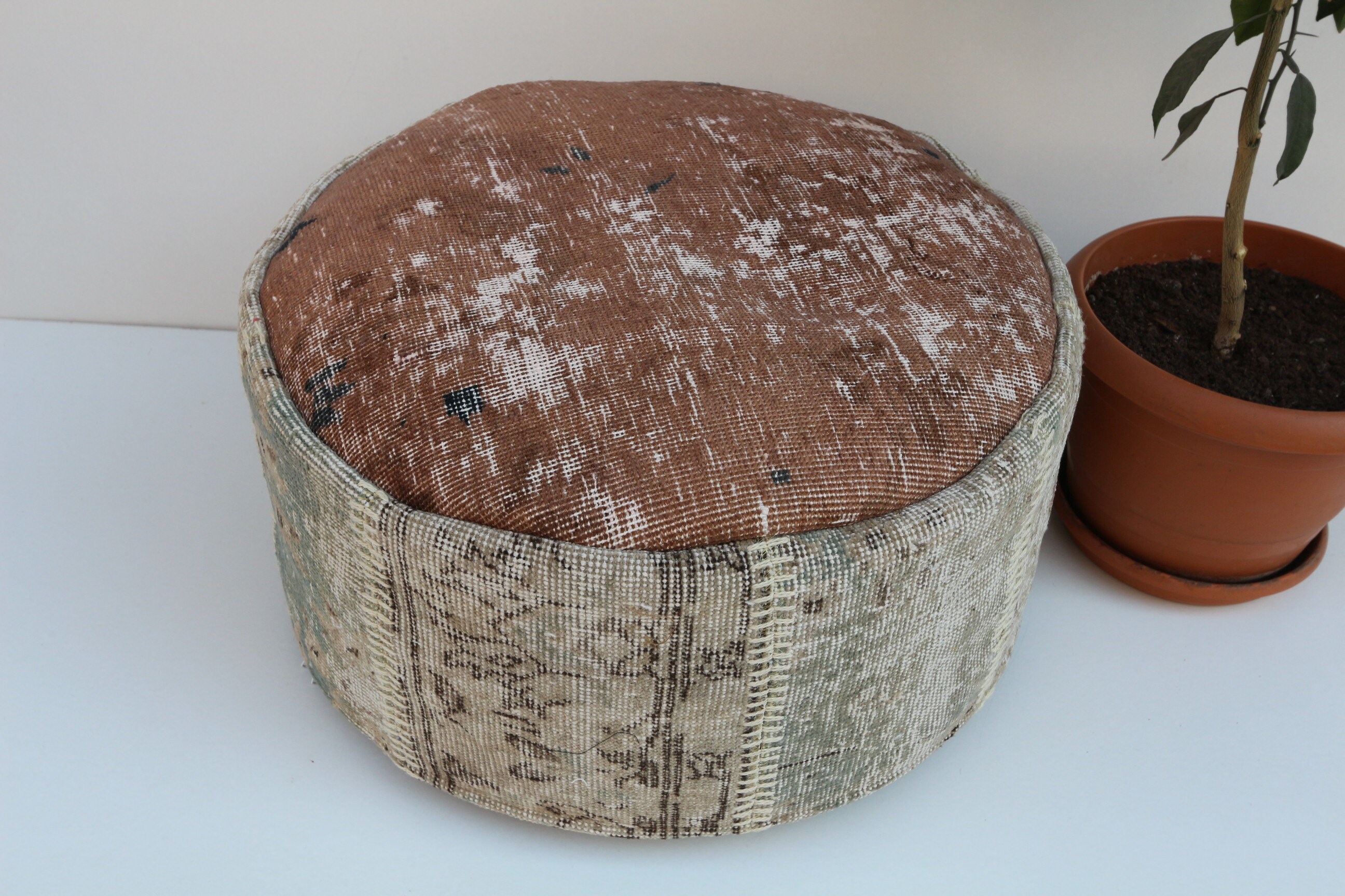 Round floor pouf Handmade floor pouf Floor pillow Brown Etsy