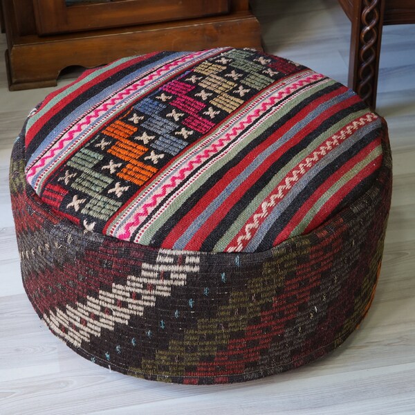 Éclectique coloré plancher kilim tapis pouf boho fait main pouffe oreiller pour les sièges au sol autour des pieds tabouret pouffe chaise 24x10 étage pouf